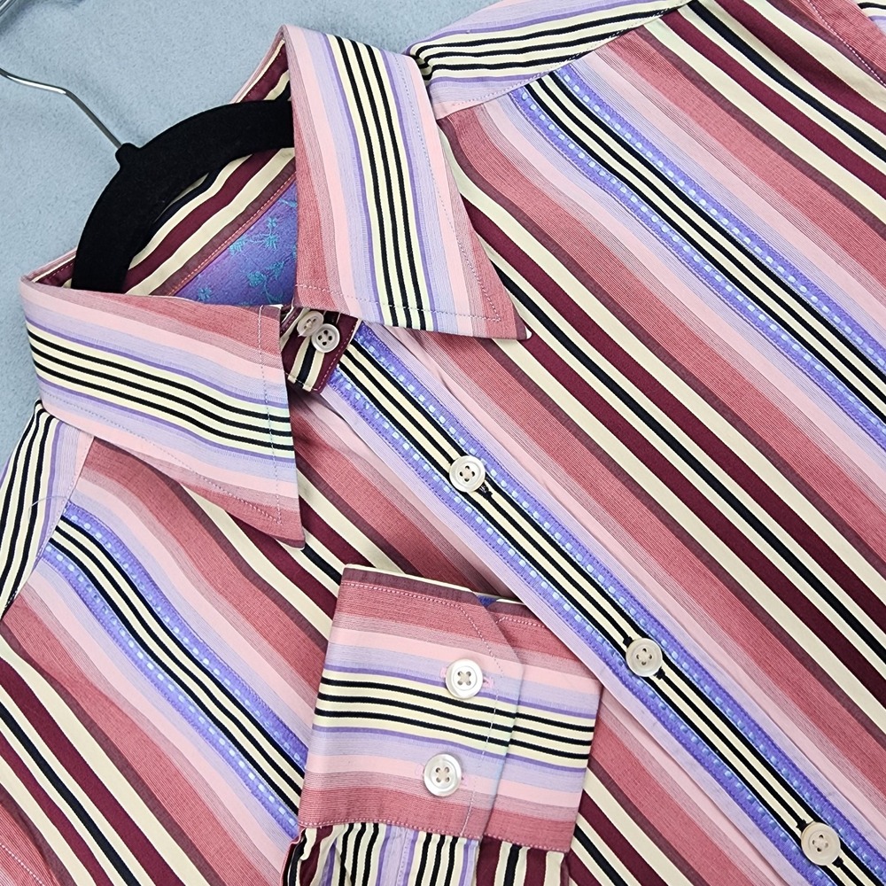 Robert Graham Shirt Mens Large Pink Stripe Long Sleeve Button Up Cotton Casual